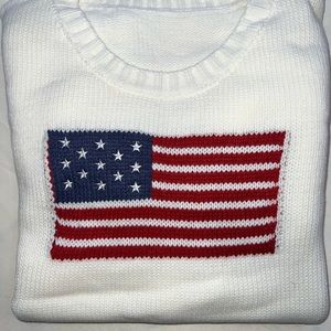 SHEIN Curve American Flag Ivory Knit Sweater Baggy Crewneck 4XL RL Inspired